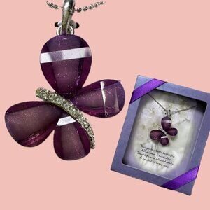 🧡 2 for 10$ NIB Y2K Butterfly Rhinestone Necklace – Purple Pendant on Silver
